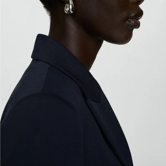 Mango Elegant Fitted Navy Blue Women's Blazer - Picture 3 of 6